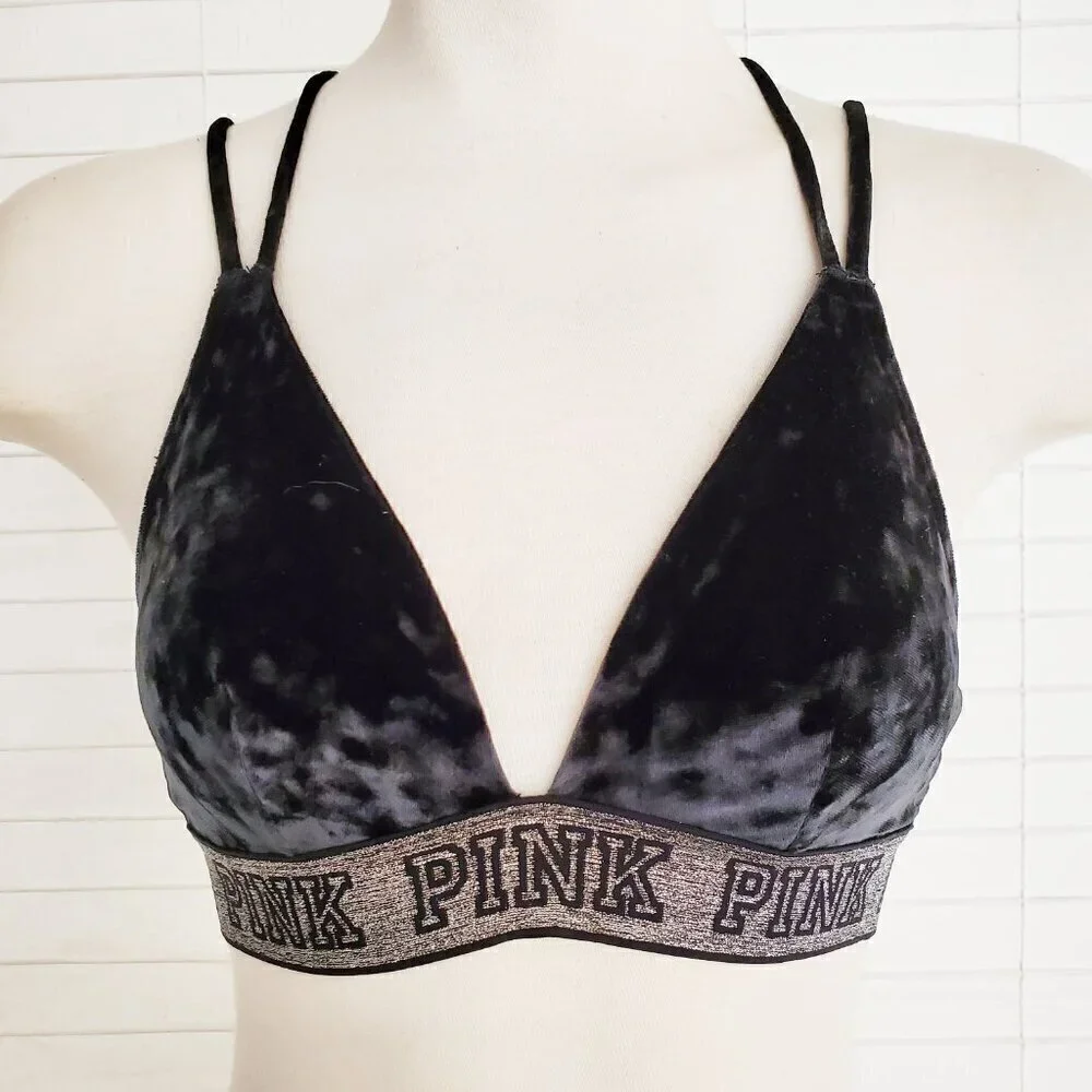Victoria's Secret Crushed Velvet Triangle Bralette Black / Silver S